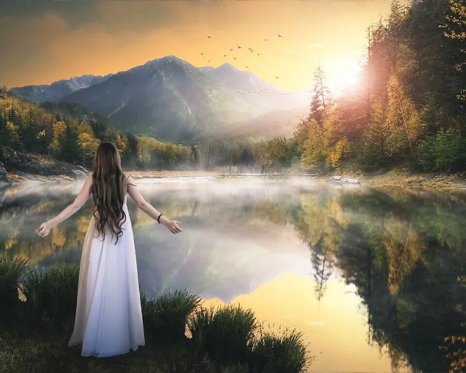 Прислушайся к звучанию. Картина девушка у озера. Картины женщин на природе. Природа спокойствие. Душа природы.