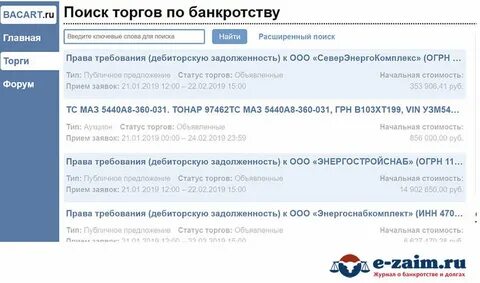 Статусы тендера