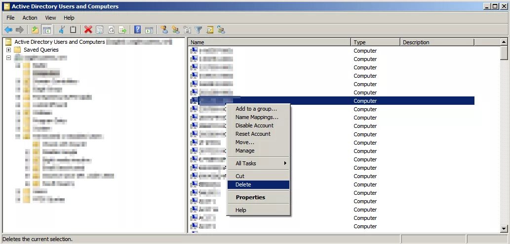 Консоль Active Directory. Active Directory users and Computers. Active Directory пользователи и компьютеры. Организационная единица Active Directory. Active directory указывает на удаление объекта