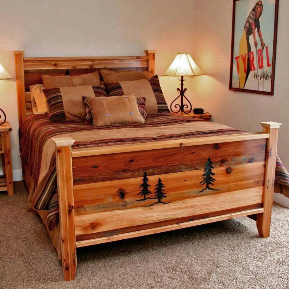 Кровать подростковая «Wooden Bed-2». Спальня рустикальный стиль деревянная мебель. Кровать в деревенском стиле. Wooden мебель