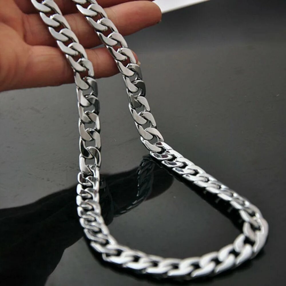 Chain Stainless Steel 50 cm. Цепь плоская нержавеющая сталь 1.4103. Мужские Цепочки на шею. Серебряная цепочка мужская.