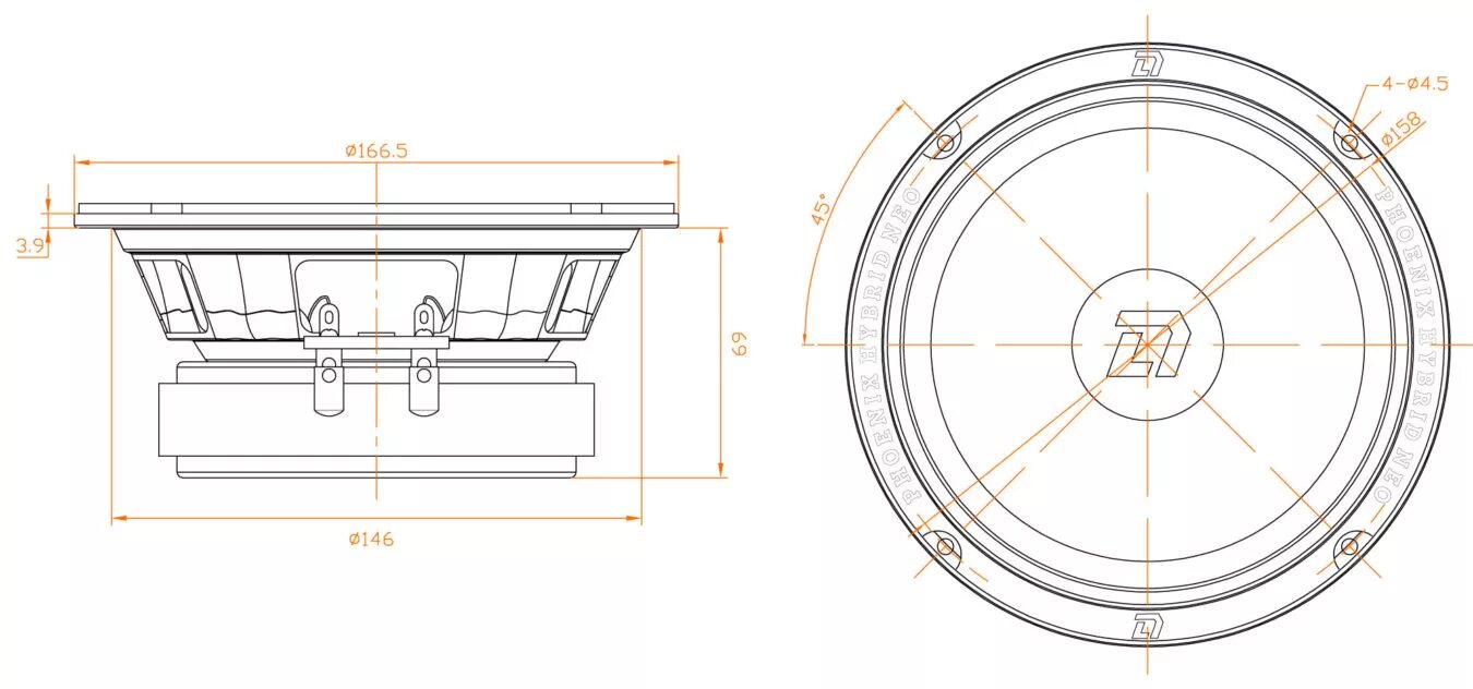 Диаметр монтажного отверстия. DL Audio Hybrid Neo 200. DL Audio Hybrid Neo 165. DL Phoenix 165. DL Audio Phoenix 165 Neo.