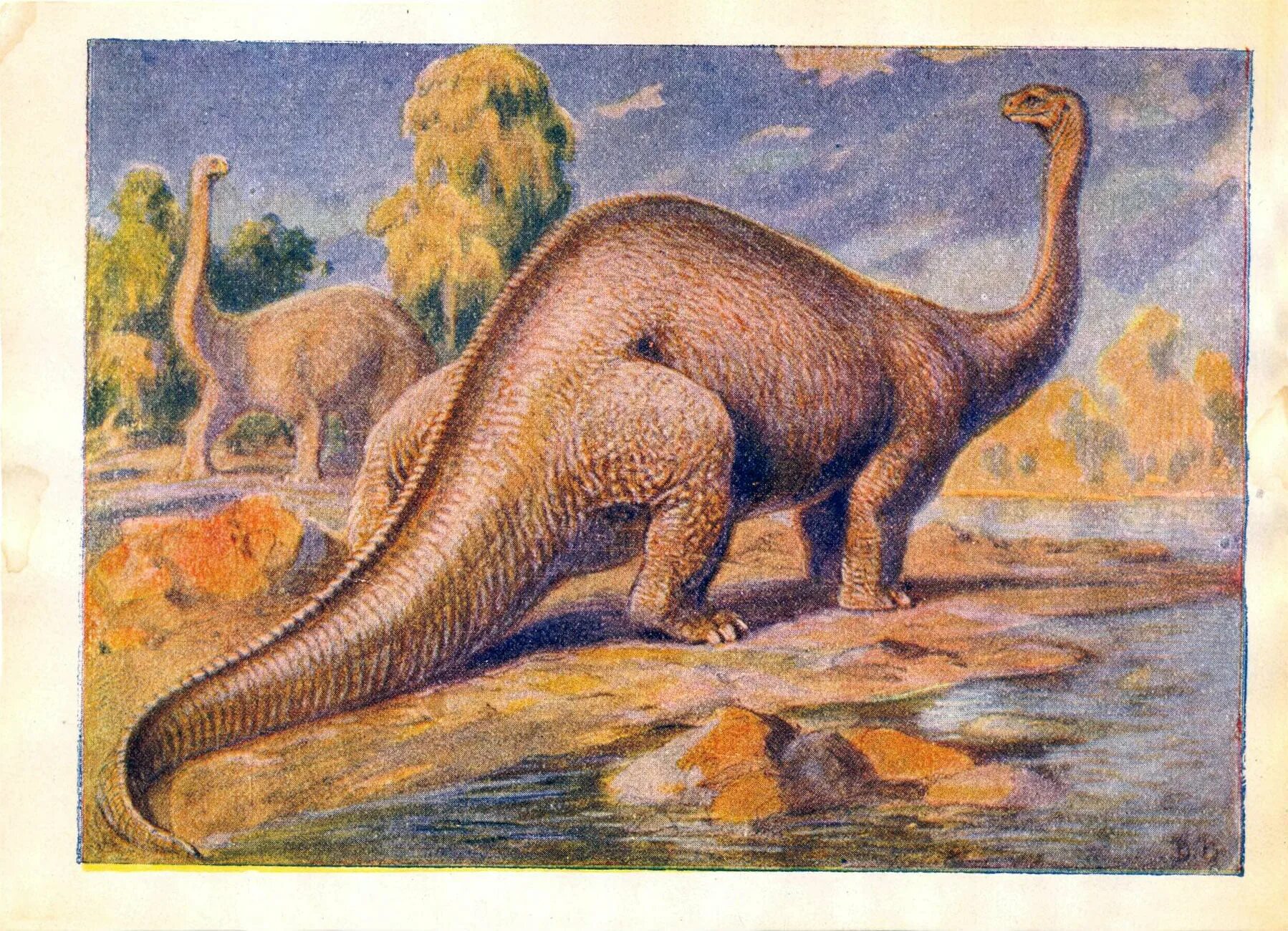 Мезозойская Эра Бронтозавр. Ватагин палеоарт. Вымершие животные. Вымершие звери.