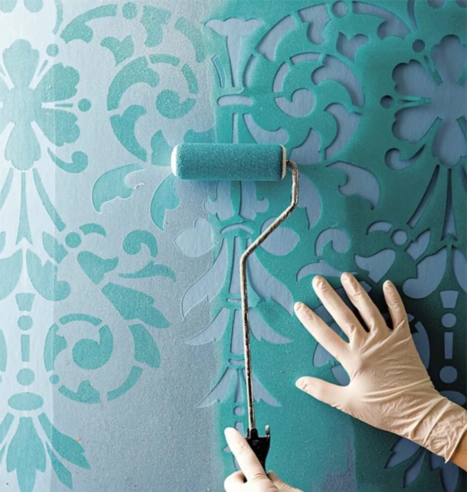 Декоративная покраска стен. Декорирование стен краской. Трафареты для окраски стен. Декоративная окраска стен. Как покрасить обои в квартире