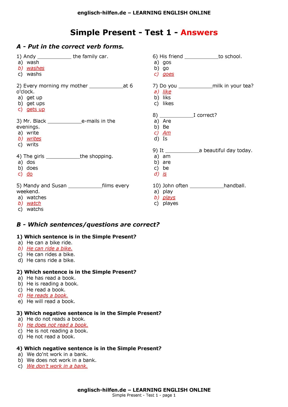 Present simple тест. Ответы на тест present simple. Test present simple ответы. Тест по present simple.