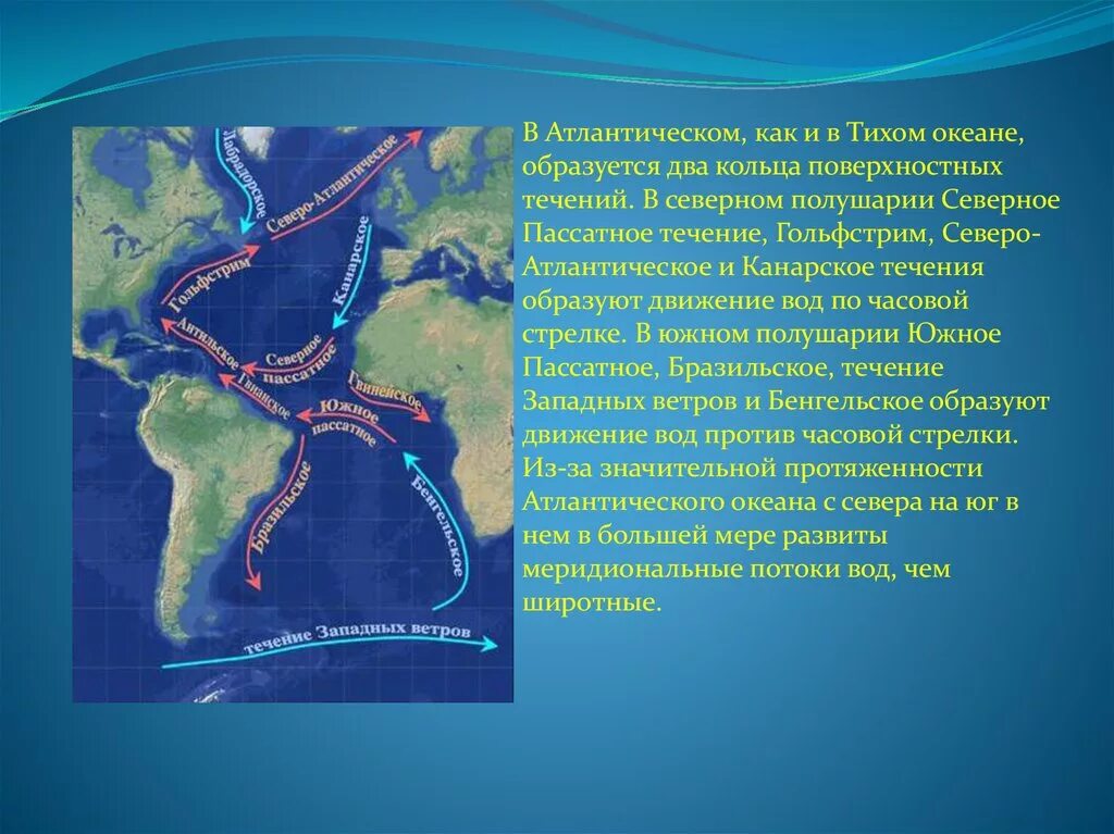 Какие течения атлантического океана. Течения Тихого и Атлантического океана. Поверхностные течения Атлантического океана. Океанические течения Атлантического. Направление течений Атлантического океана.