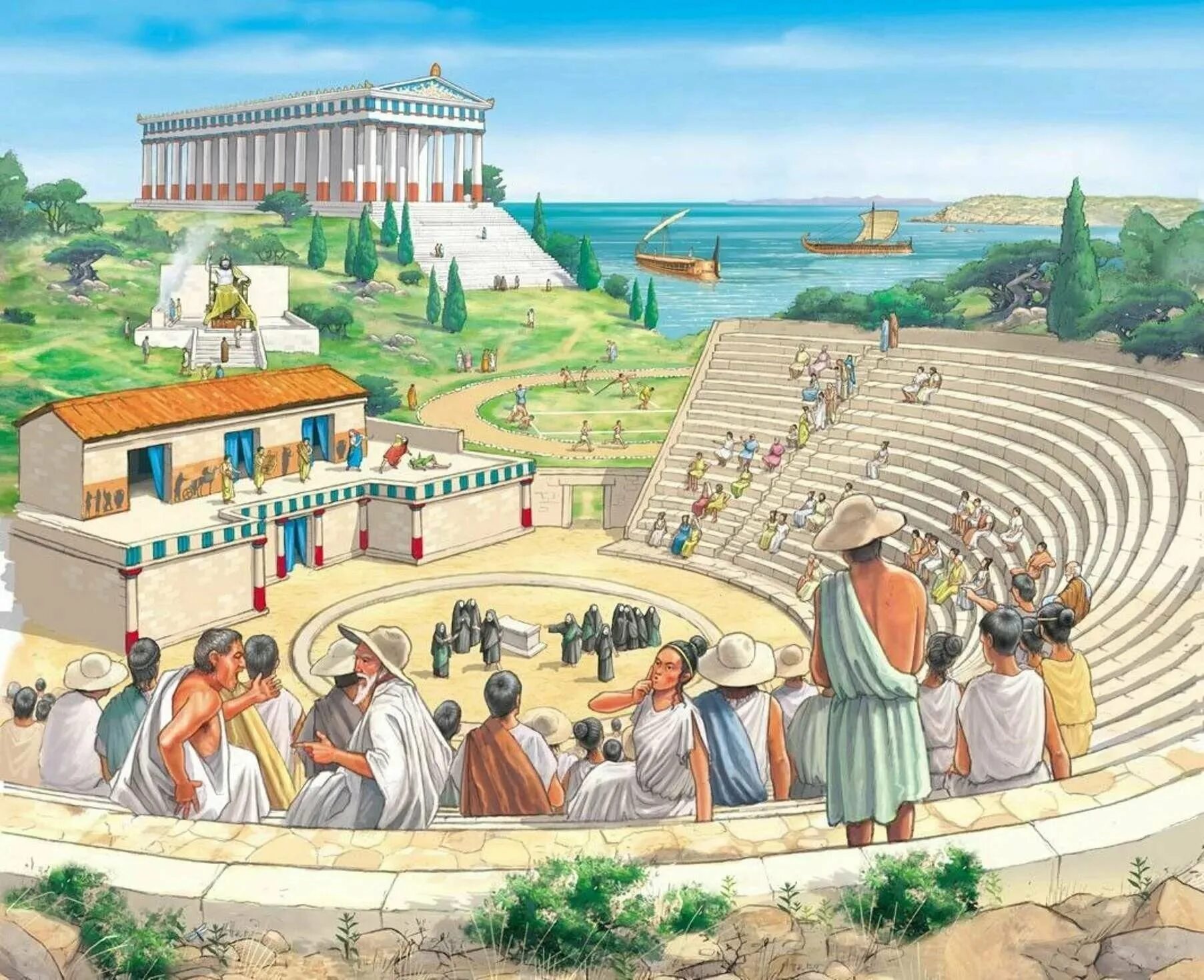 Зачем взрослым древним грекам была необходима схолэ. Афины амфитеатр Греция древний. Амфитеатр Рим древний арт. Афиняне в древней Греции. Амфитеатр древней Греции для детей.