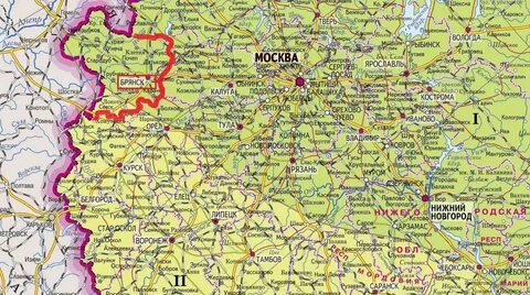 Карта брянской орловской и курской областей