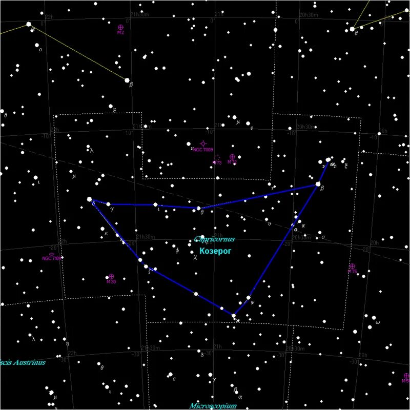Созвездие рог. Астеризм созвездия козерога. Созвездие Козерог на карте звездного неба координаты. Созвездие Козерог на карте звездного неба. Козерог Созвездие схема.