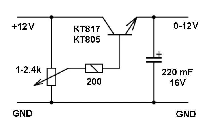 0 5 в 0 10 вольт. Регулятор напряжения схема 12 в. Регулятор напряжения 12 вольт схема. Схема регулятора напряжения на транзисторе. Схема простого транзисторного регулятора напряжения.