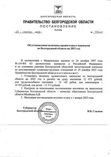 Размер прожиточного минимума в белгородской