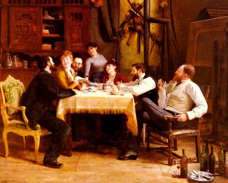 Интеллигенция 19 века. Застолье с гитарой. 1875 г. Поют в кабаке. Поют в кабаке.