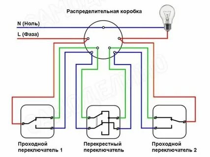 Схема соединения проходных переключателей
