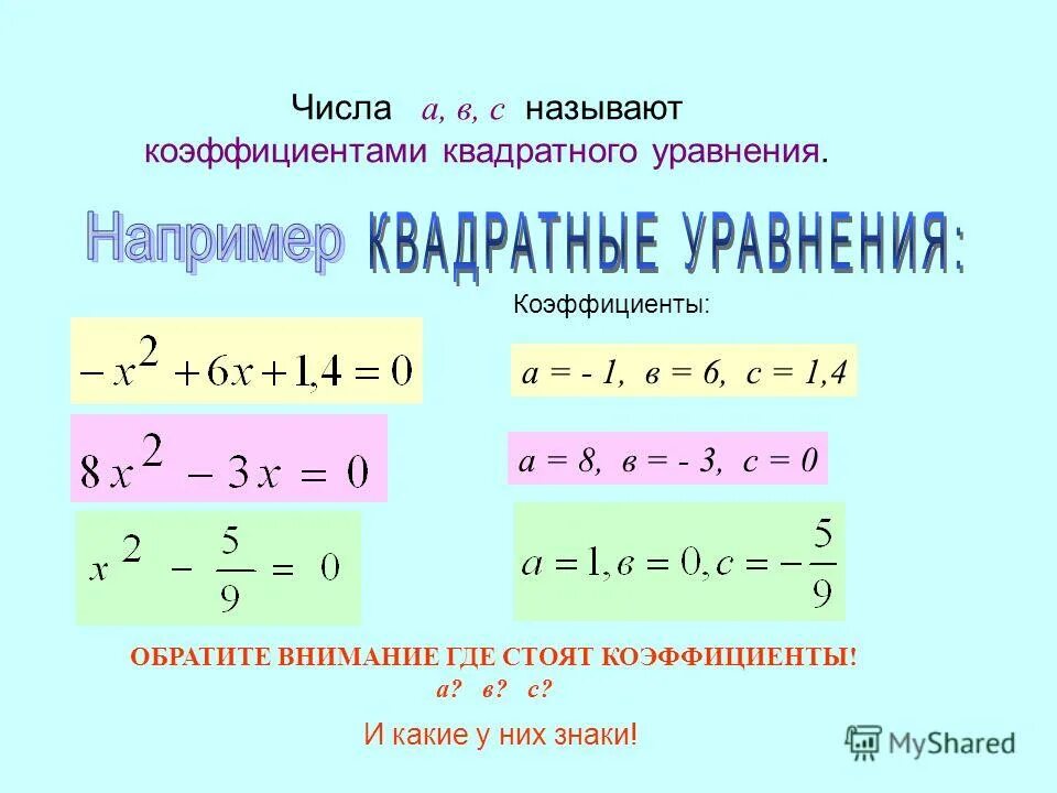 определить число квадратного уравнения