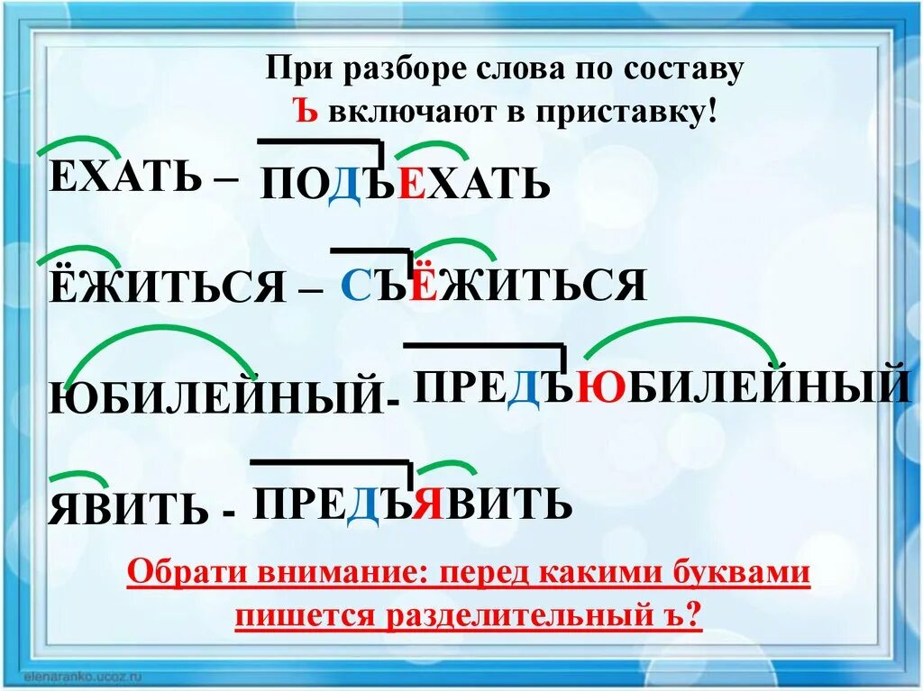 Предъявил приставка. Разбор слов с ъ знаком по составу. Разбор слова по составу с твердым знаком. Слова с ъ-знаком по составу. Разбор слов с мягким знаком и твердым знаком.