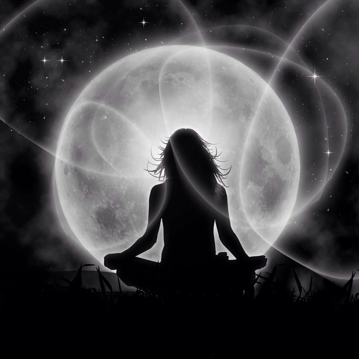 Полнолуние в магии. Девушка-Луна. Лунная девушка. Девушка на фоне Луны.