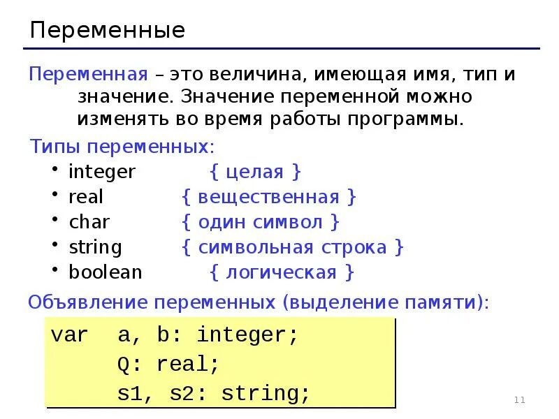 Виды pascal. Типы переменной в Паскале. Вещественная переменная в Паскале. Паскаль Тип переменных имя переменной. Как объявить переменную в Паскале.