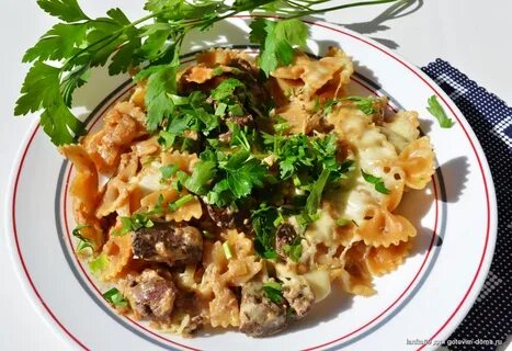 Макароны с куриной печенью