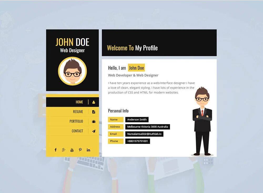 Vcard email. Шаблон для сайта precision vcard premium. resume vcard html template. john doe resume templates. john doe vcard html.