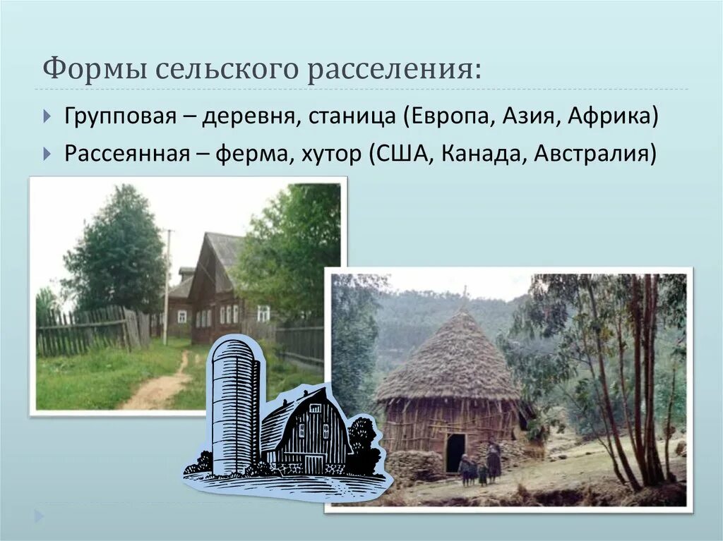 Городское сельское расселение. Формы сельского расселения. Групповая форма сельского расселения. Групповая деревенская форма расселения это. Формы расселения сельского населения.