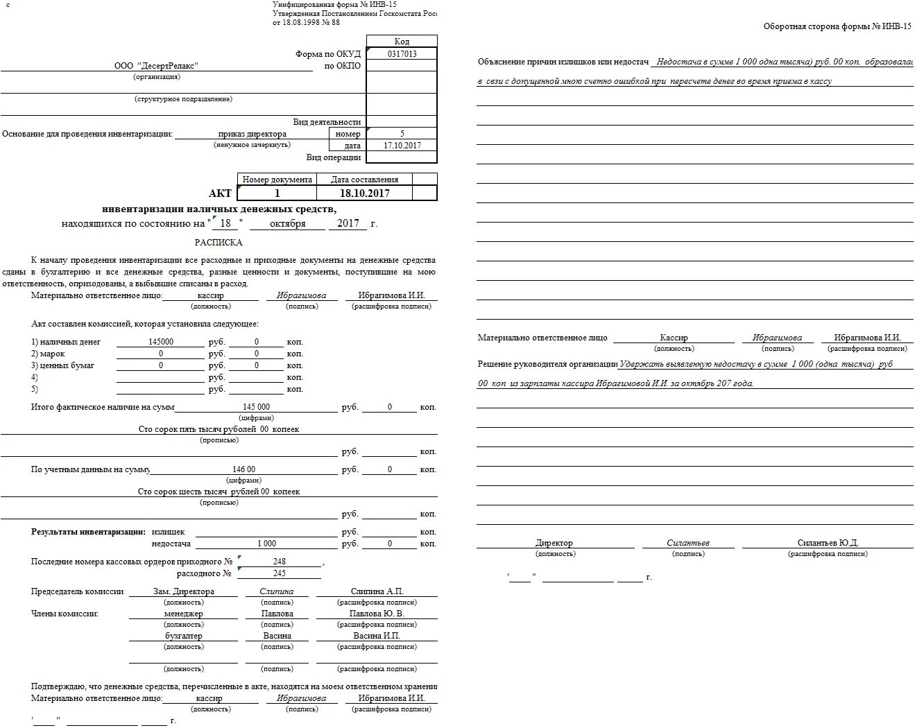 Акт инвентаризации недостача. Инв-15 акт инвентаризации денежных средств в кассе. Акт инвентаризации наличных денежных средств пример. Акт инвентаризации наличных денежных средств (форма n инв-15). Инв-15 акт инвентаризации наличных денежных средств.
