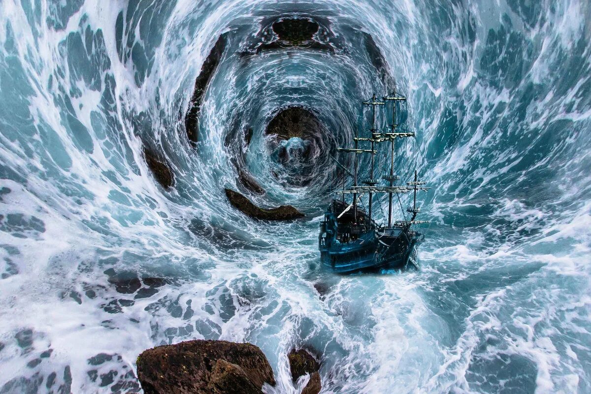 Пылающее море бездна. Девушка под водой. Лавовый торнадо. Огненный пейзаж. Мегалофобия и талассофобия.