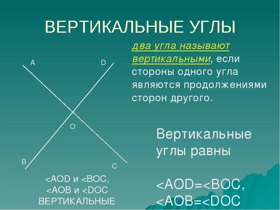 На сторонах вертикальных углов