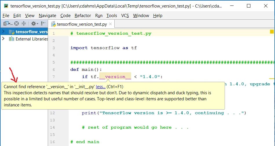 Cannot find reference. Init в питоне. Предупреждение питон. Оператор if PYCHARM. Warnings библиотека Python.