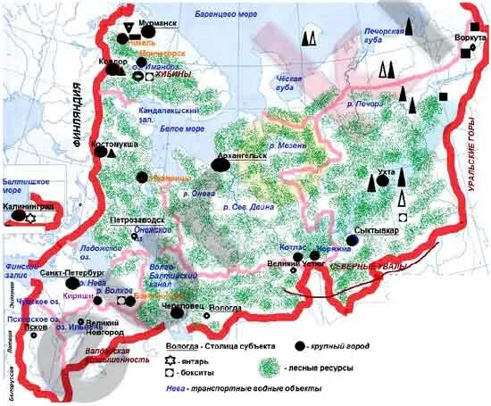 Какие полезные ископаемые европейского севера. Природные ресурсы европейского севера России карта.