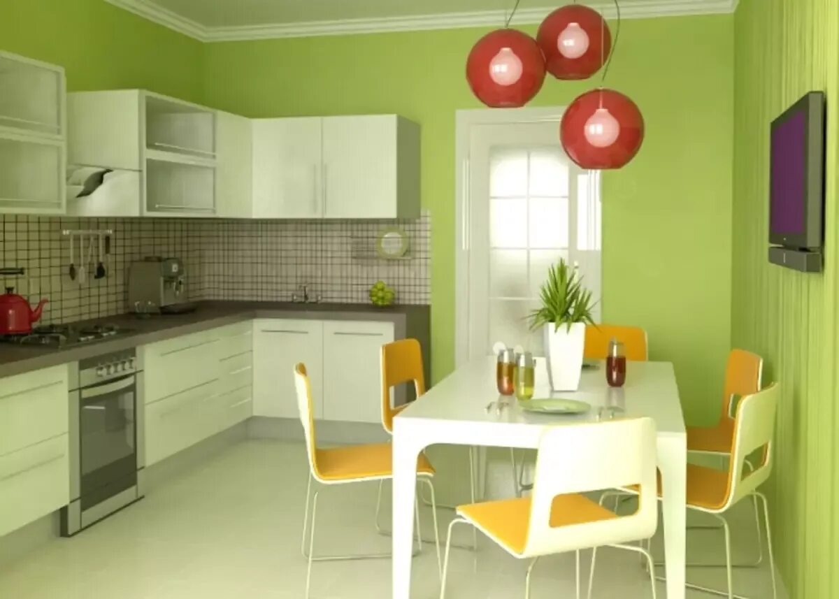 Какая лучшая краска для кухни. Салатовые стены на кухне. Кухня с зелеными стенами. Фисташковые стены на кухне. Фисташковые стены в интерьере кухни.
