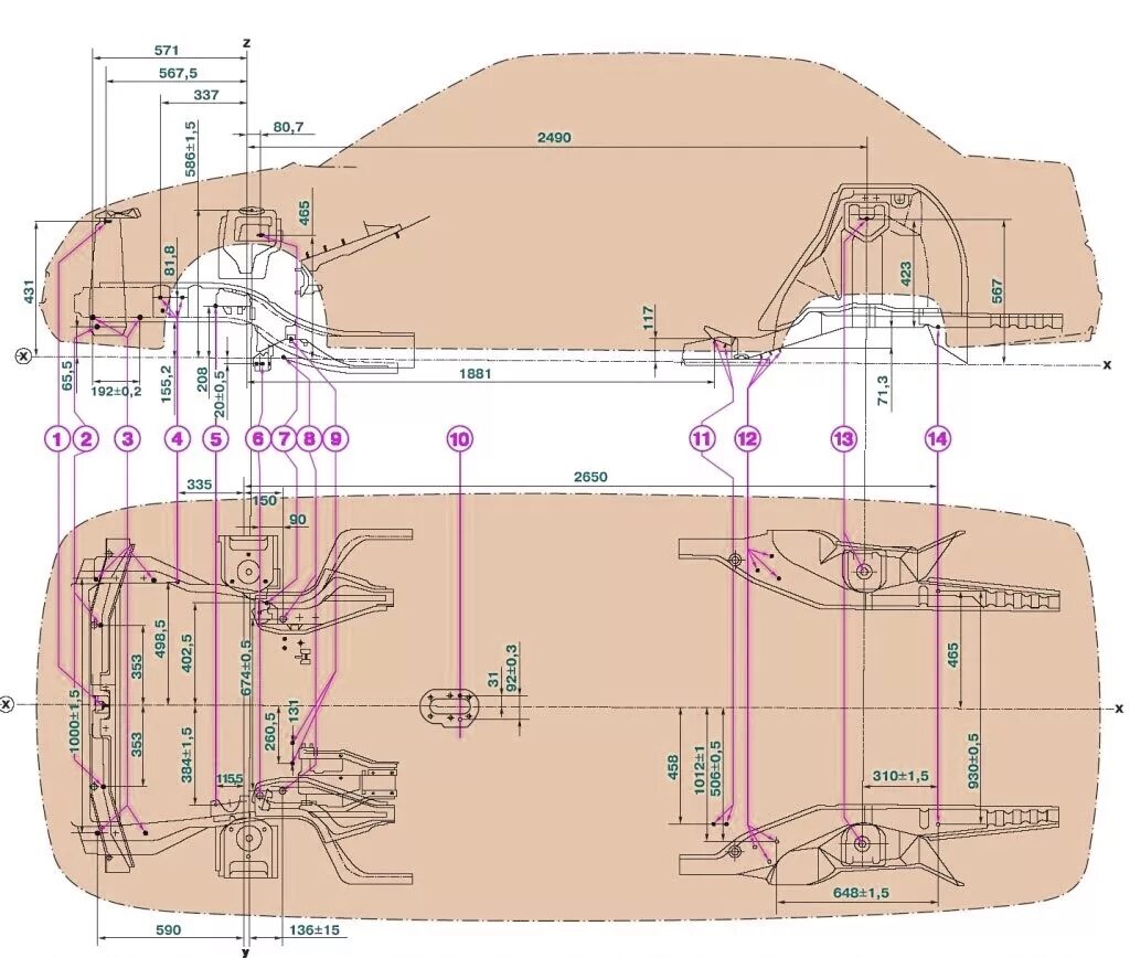 Геометрия кузова ваз. Контрольные точки моторного отсека ВАЗ 2170 Приора. Контрольные точки кузова ВАЗ 2112 геометрии кузовные. Геометрия моторного отсека ВАЗ 2110 седан. Контрольные точки кузова ВАЗ 2110.