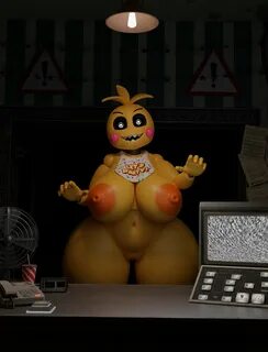 toy chica (fnaf), feversfm, heart-shaped pupils, large breasts, looking at ...