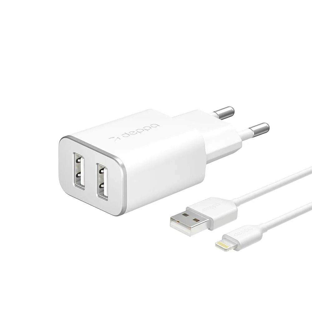 СЗУ 2 USB 2.4А + кабель Lightning, MFI, белый, deppa. Сетевая зарядка deppa 11383. Deppa зарядное устройство 2 USB. СЗУ iphone 8 Pin + usbx2 2.4a + кабель Lighting Olmio, White. Устройство сзу