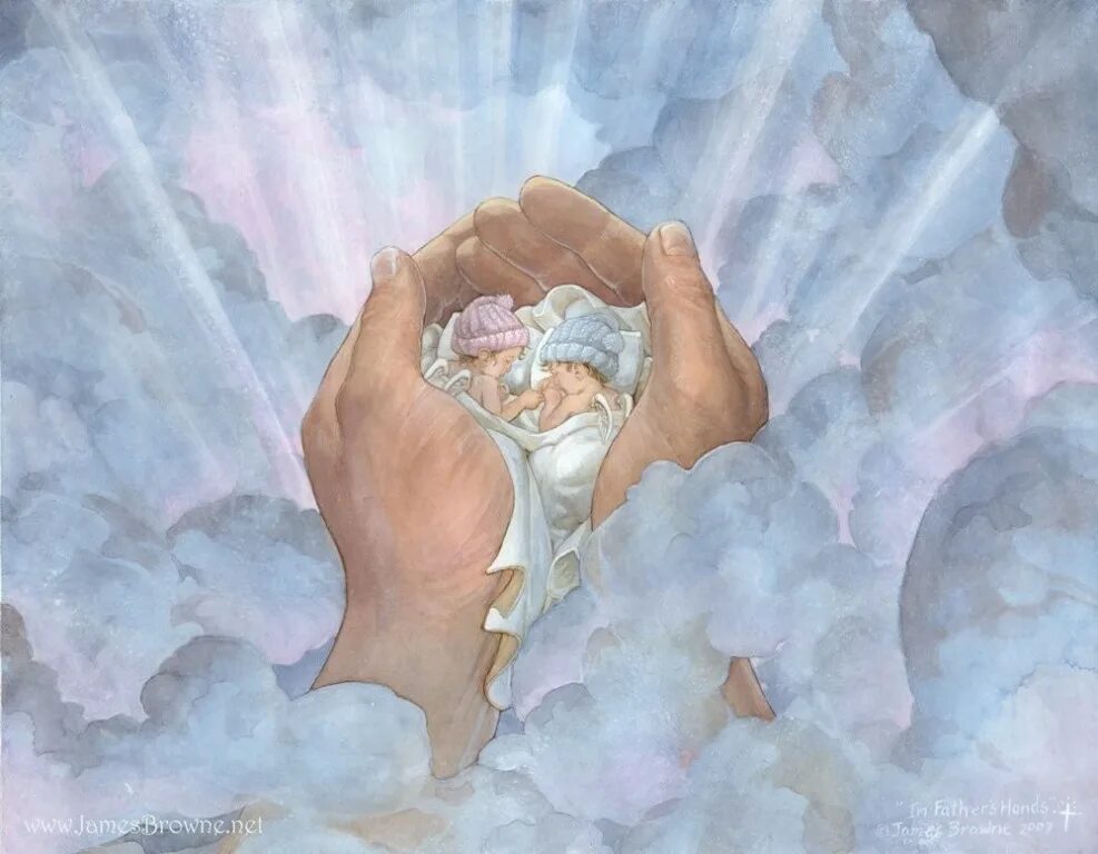 Исцеление смертью. Рука Бога. Младенец в руках Бога. Ангелы дети Бога. Ладони Бога.
