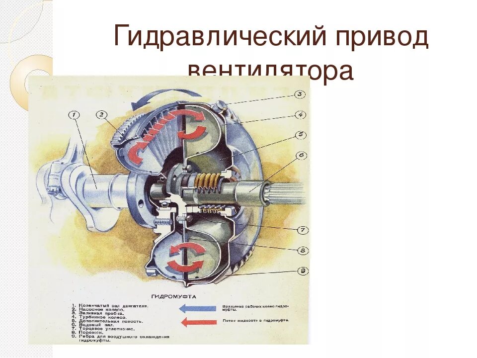 Устройство вентилятора охлаждения двигателя. Гидравлический привод вентилятора охлаждения ДВС. Механический привод вентилятора схема. Гидромуфта системы охлаждения двигателя КАМАЗ.