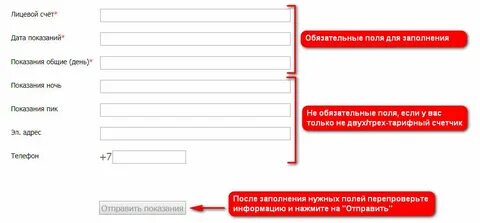 Отослать показания