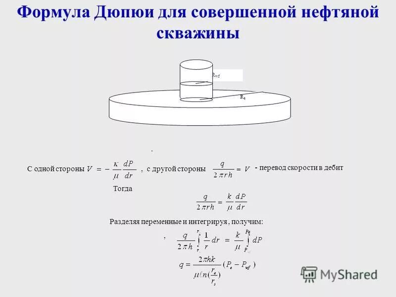 Формула дюпюи дебит скважины. Формула дюпюи дебит скважины