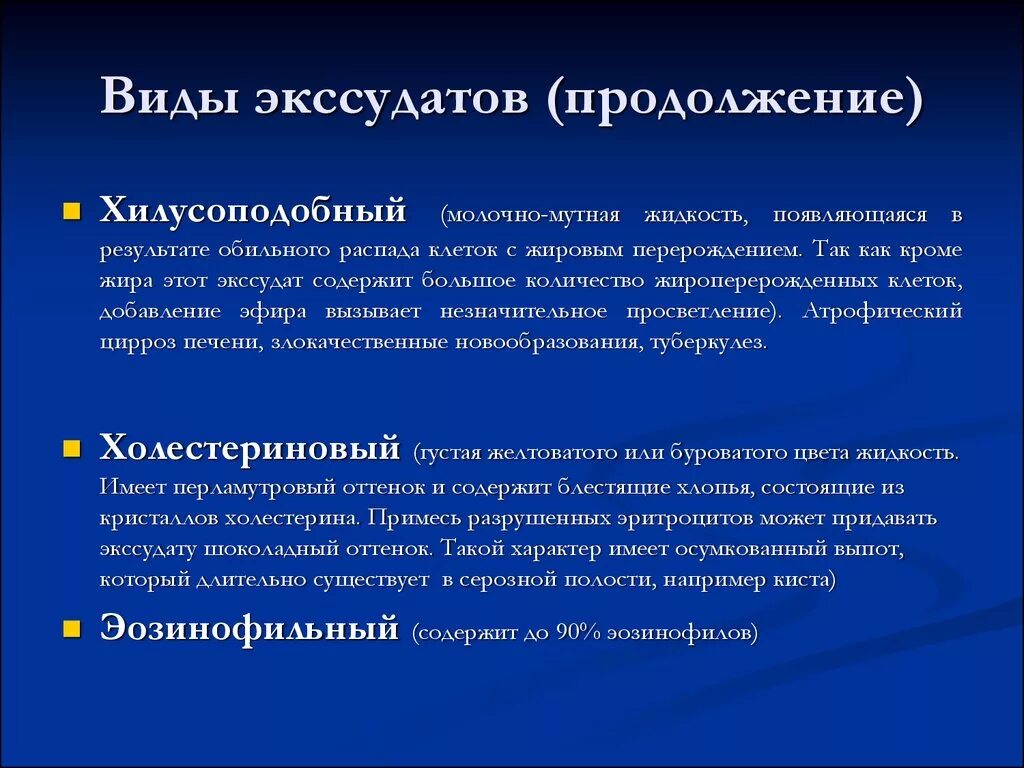 Холестериновый экссудат. Виды экссудата. Исследование транссудатов и экссудатов.