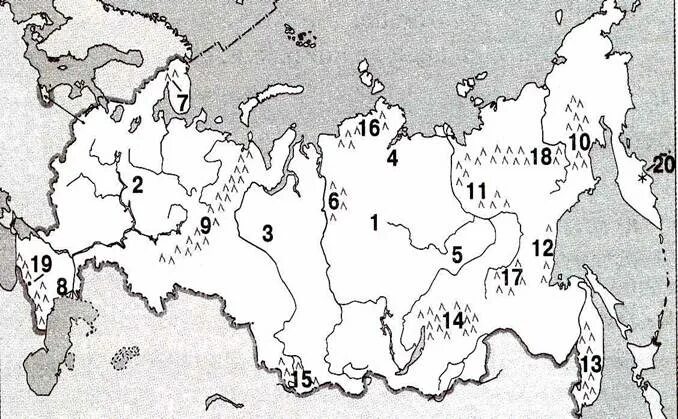 Формы рельефа на карте. Рельеф в России. Какие формы рельефа обозначены цифрами. Карта рельефа России.