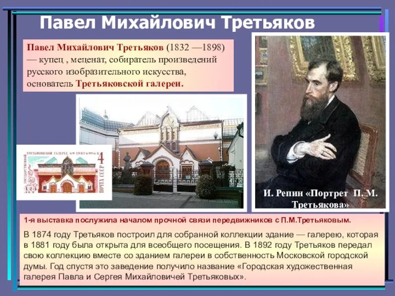 Меценаты в искусстве в россии. Третьяков и Третьяковская галерея.