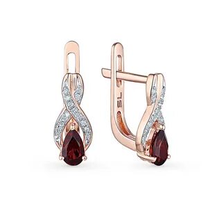 Серьги с гранатом и бриллиантами