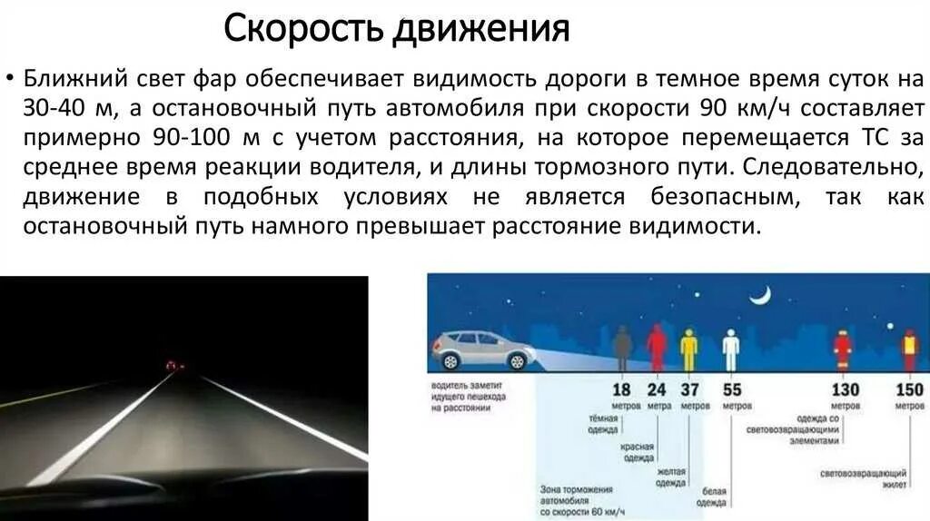 Сколько скорость в населенном пункте. Видимость автомобиля. Видимость в темное время. Скорость. Движение в темное время суток.