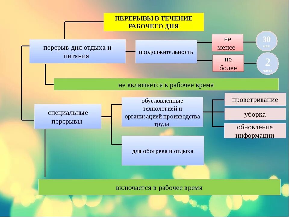 Тк перерывы в течение рабочего дня. Перерывы в течение рабочего дня. Виды времени отдыха схема. Перерывы в течение рабочего дня по трудовому. Виды перерывов в течение рабочего дня.