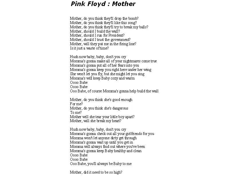 Pink Floyd mother текст. Pink Floyd текст. Пинк Флойд стена текст. Тексты песен Пинк Флойд. Английская песня пинк