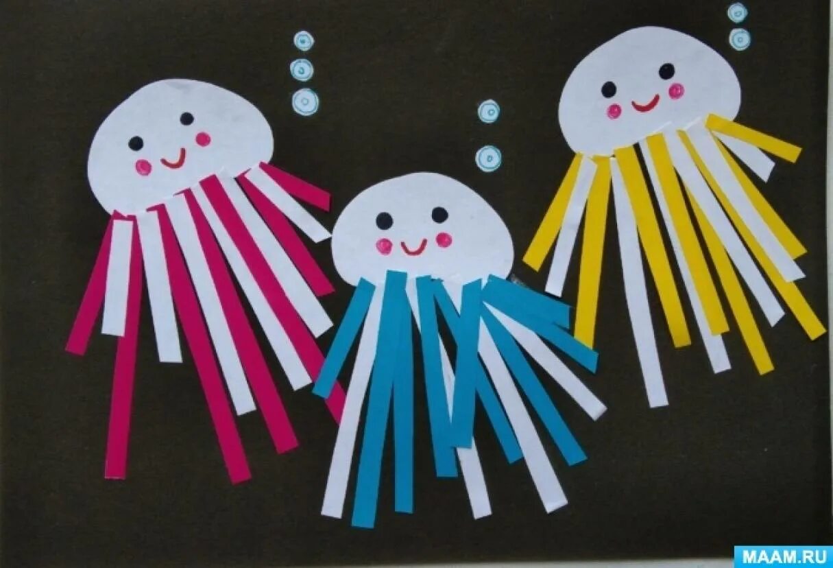 Аппликация Веселые медузы. Аппликации занятия дома с ребёнком 4 года. Маам.ру. Аппликация веселая семейка медуз. Maam ru users