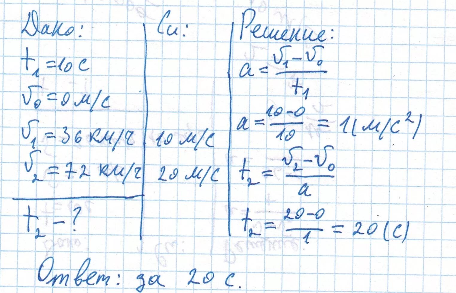 Поезд через 10 с после движения. Ускорение автомобиля на первой. Трамвай трогается с места. Поезд через 10 с после начала движения приобретает скорость 0.6 м/с. Поезд в течение 10с увеличил скорость с 36 до 54 км/ч.