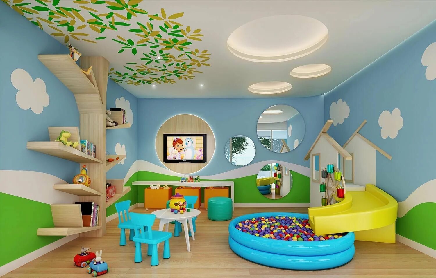 Описание детской комнаты в детском саду. Интерьер игровой комнаты. Игровая комната для малышей. Детский интерьер. Интерьер стен в детском саду.