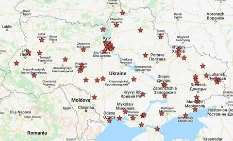 Объкты на территории Украины, по которым были нанесены ракетно-бомбовые и а...