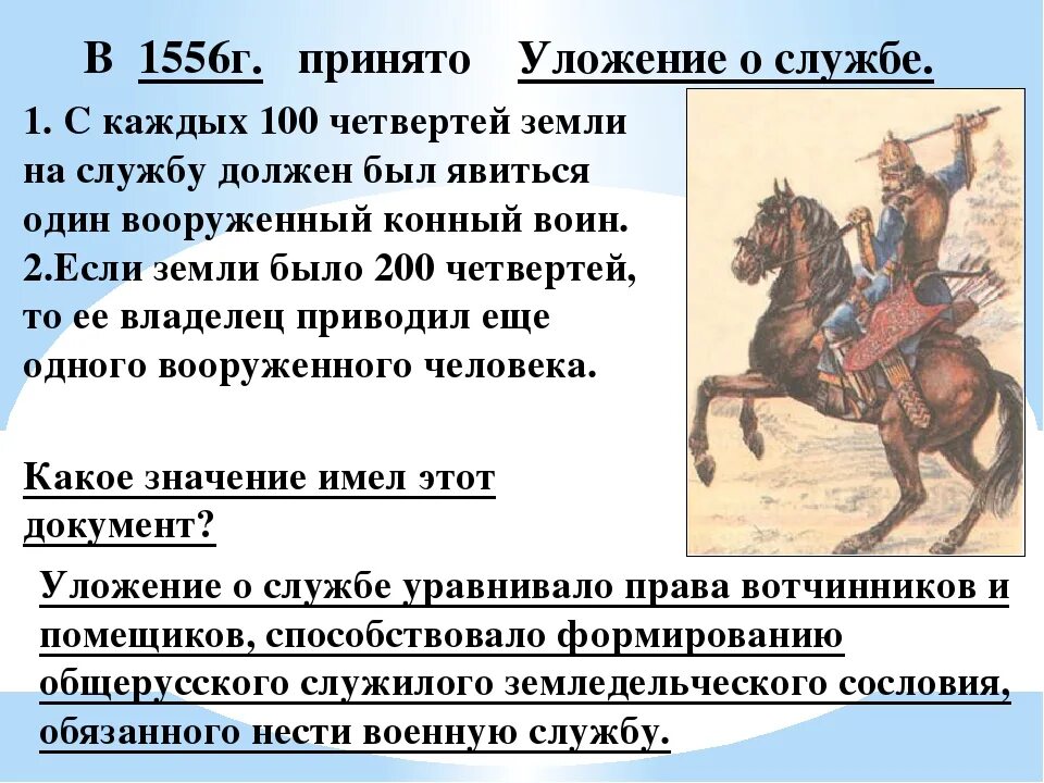 Уложение о службе 1556 г. Уложение о службе 1555-1556. Принятие уложения о службе. Введение уложения о службе.