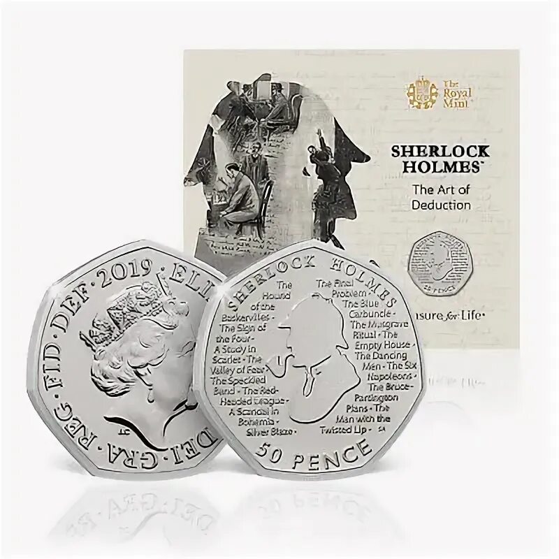 50 p s i. Монеты с Шерлоком Холмсом. Новозеландские монеты с Шерлоком Холмсом.